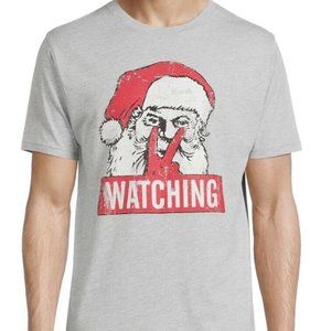 Holiday Time 2021 Gray Distressed Christmas Santa Watching Men's Crew T-Shirt